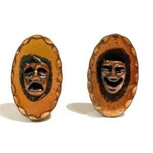 Vintage Theatre Masks Comedy and Tragedy Clip On Earrings Actor Performer Drama